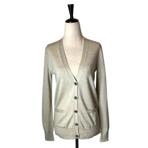Tory Burch Sweater Women XS‎ Beige Madeline Merino Wool Cardigan Preppy Luxury